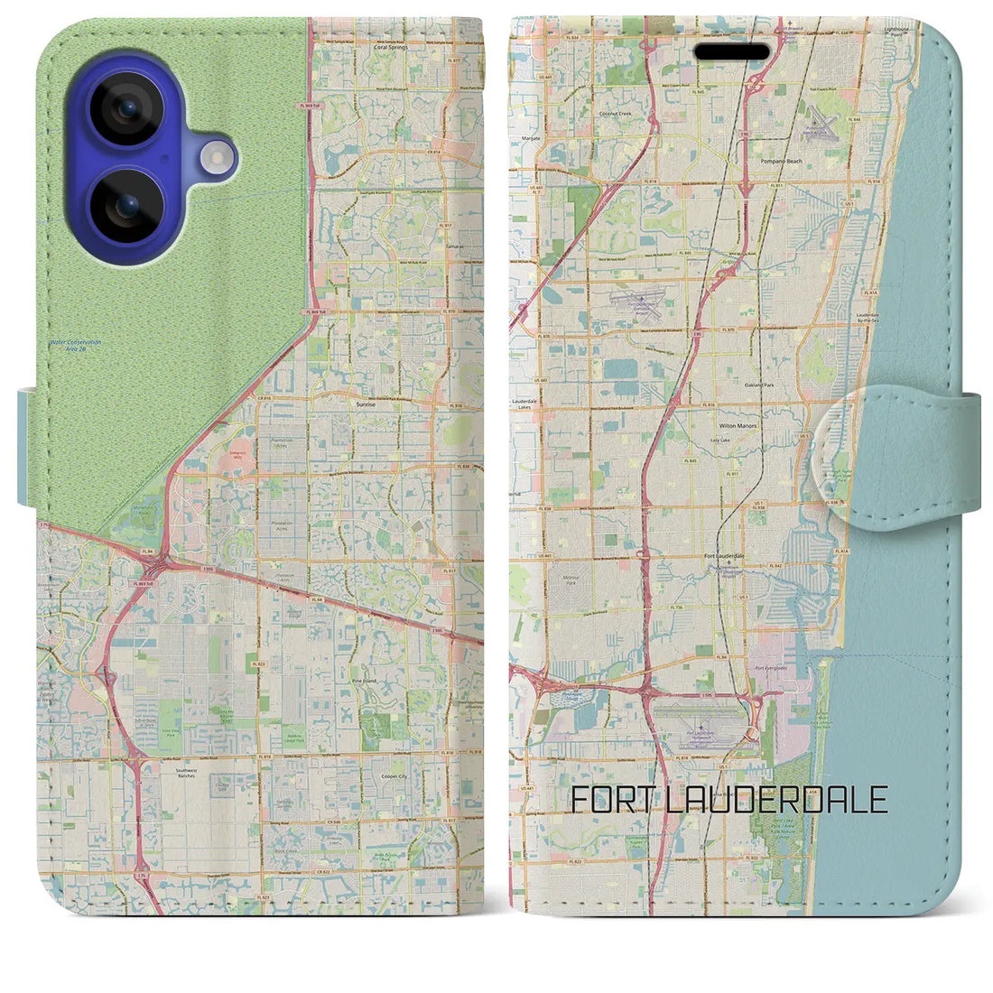 【フォートローダーデール(アメリカ)】地図柄iPhoneケース(手帳タイプ)ナチュラル・iPhone 16 Pro Max 用