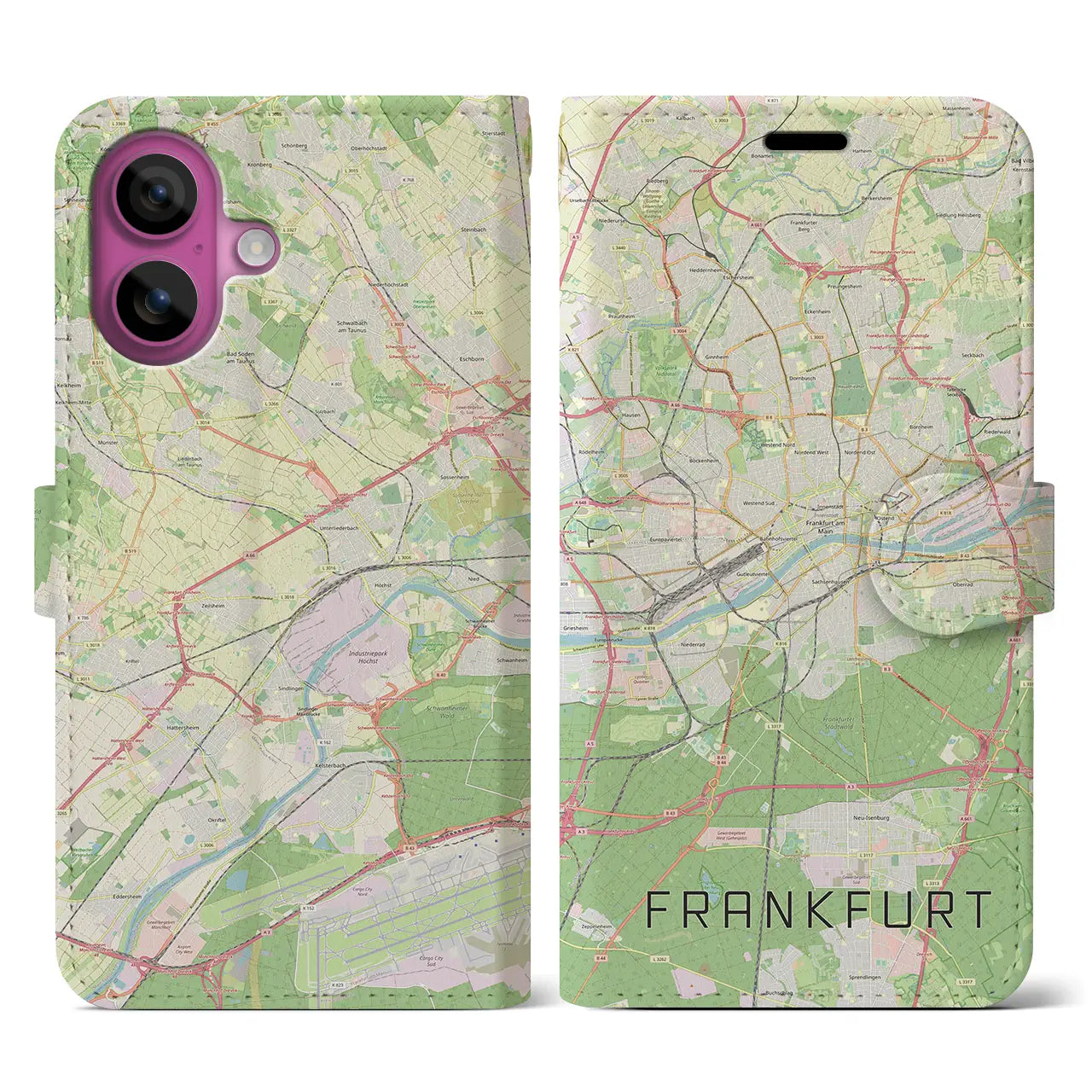 【フランクフルト(ドイツ)】地図柄iPhoneケース(手帳タイプ)ナチュラル・iPhone 16 Pro 用