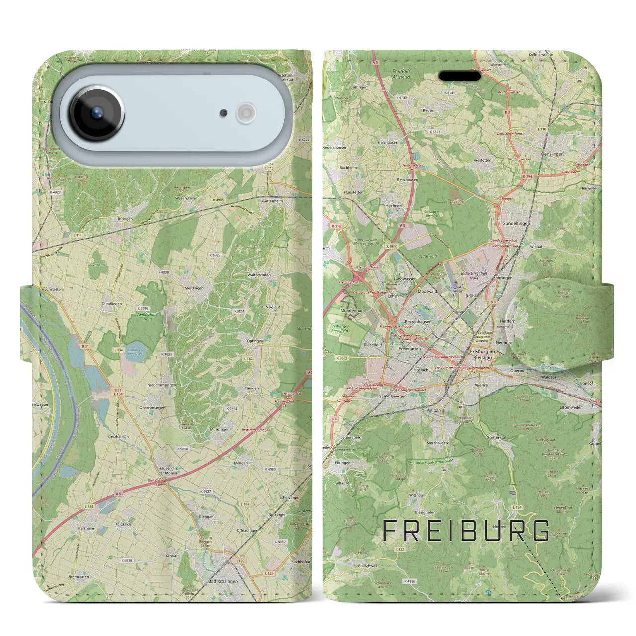 【フライブルク(ドイツ)】地図柄iPhoneケース(手帳タイプ)モノトーン・iPhone 17 Pro Max 用