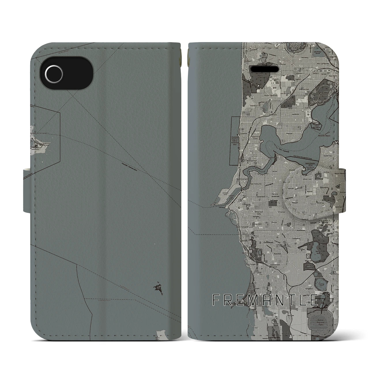 【フリーマントル(オーストラリア)】地図柄iPhoneケース(手帳タイプ)モノトーン・iPhone SE(第3 / 第2世代) / 8 / 7 / 6s / 6 用