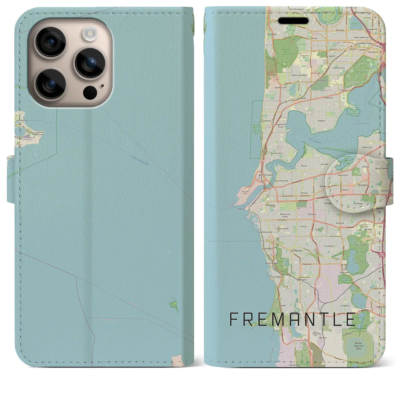 【フリーマントル(オーストラリア)】地図柄iPhoneケース(手帳タイプ)ナチュラル・iPhone 16 Plus 用
