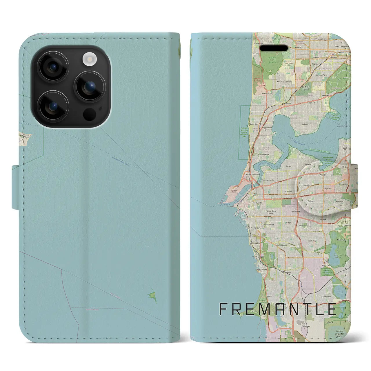 【フリーマントル(オーストラリア)】地図柄iPhoneケース(手帳タイプ)ナチュラル・iPhone 16 用