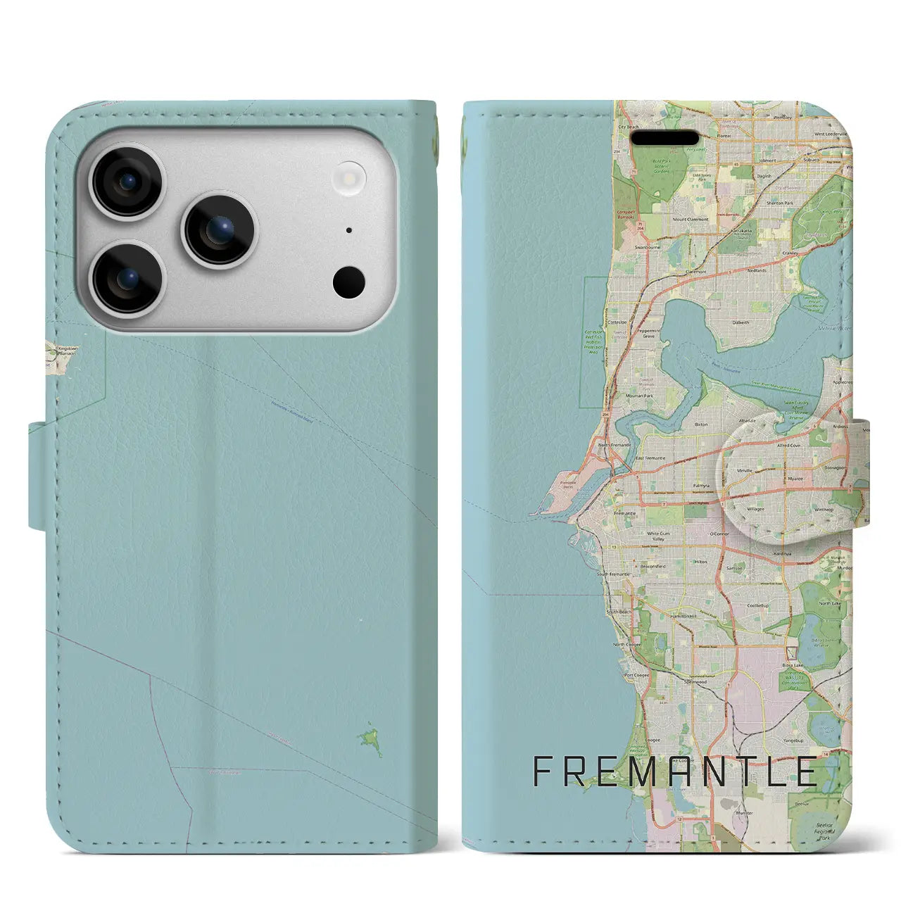 【フリーマントル(オーストラリア)】地図柄iPhoneケース(手帳タイプ)モノトーン・iPhone 17 Pro Max 用