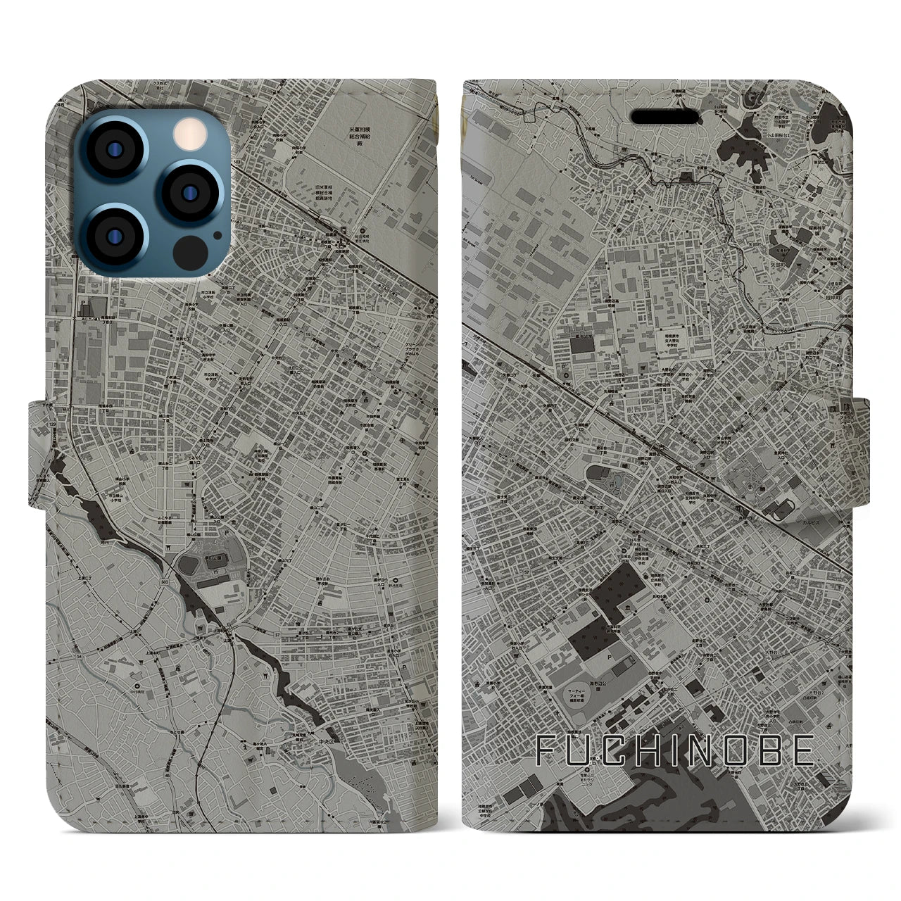 【淵野辺(神奈川県)】地図柄iPhoneケース(手帳タイプ)モノトーン・iPhone 12 / 12 Pro 用