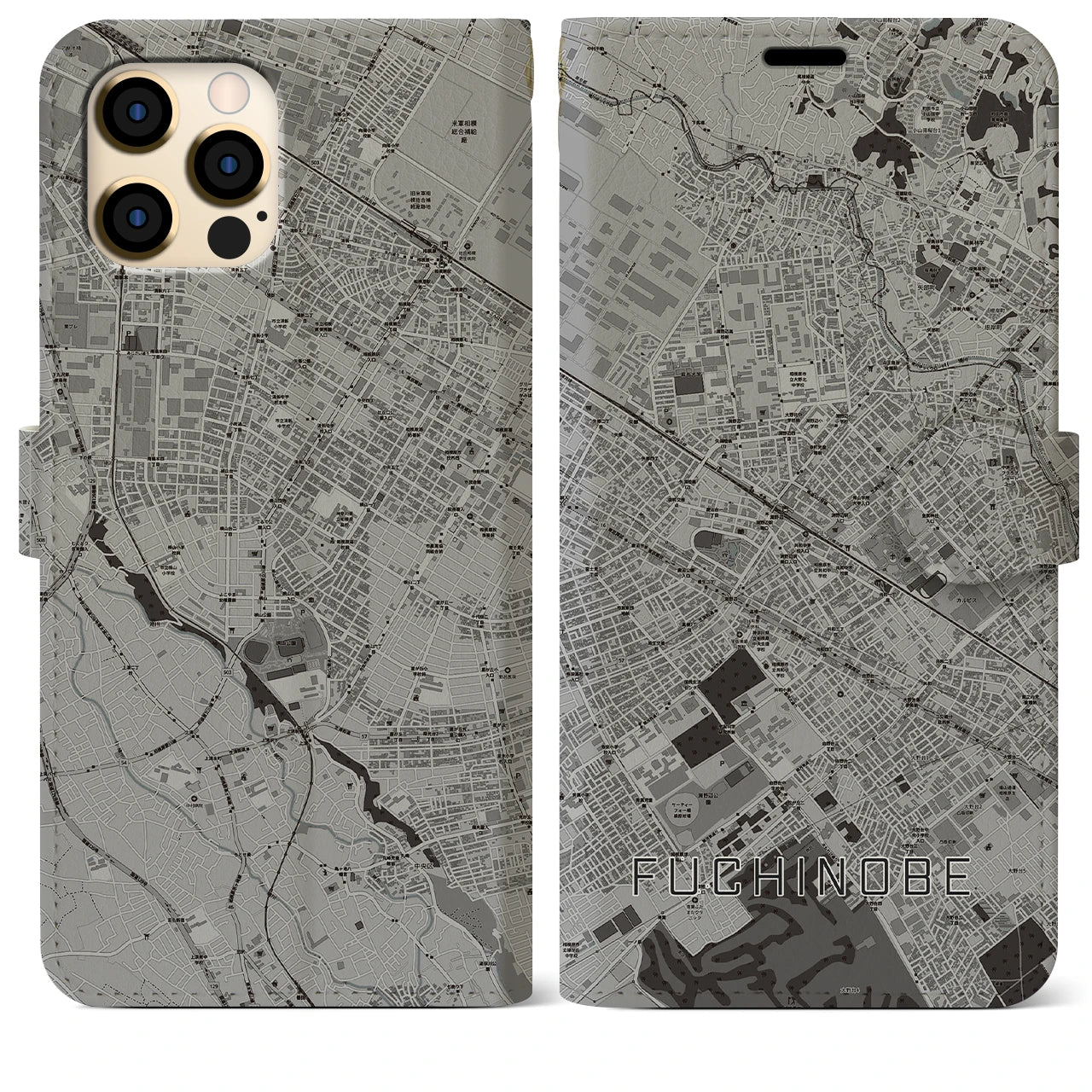 【淵野辺(神奈川県)】地図柄iPhoneケース(手帳タイプ)モノトーン・iPhone 12 Pro Max 用