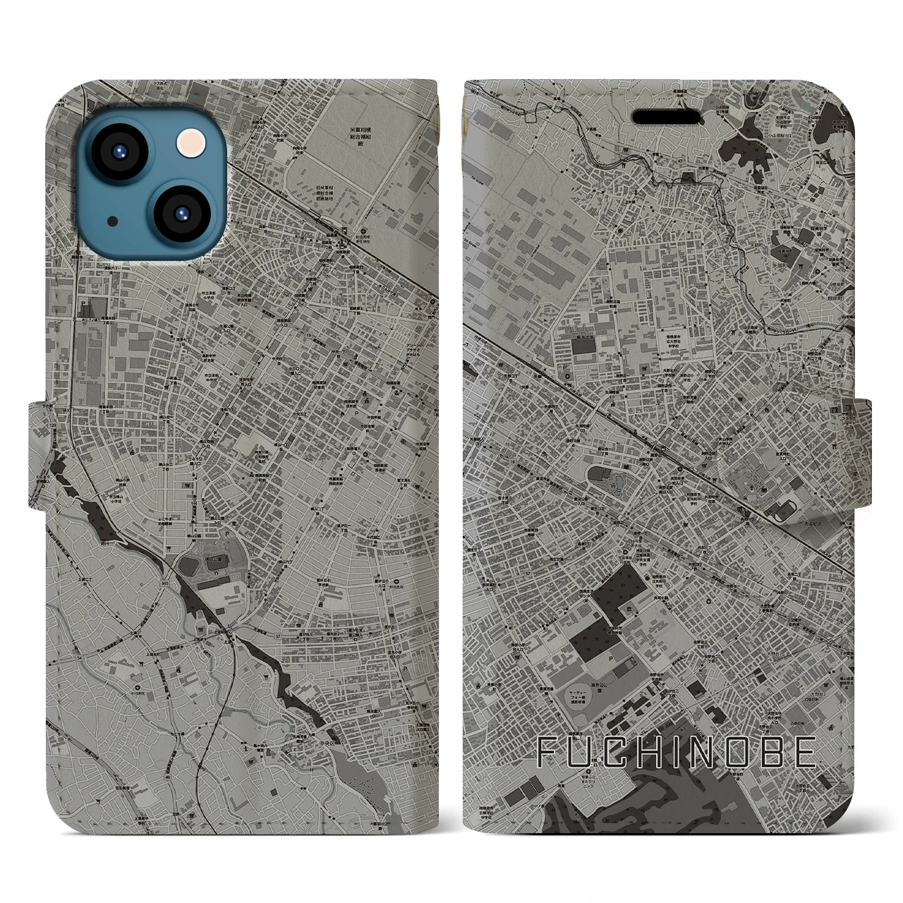 【淵野辺(神奈川県)】地図柄iPhoneケース(手帳タイプ)モノトーン・iPhone 13 用