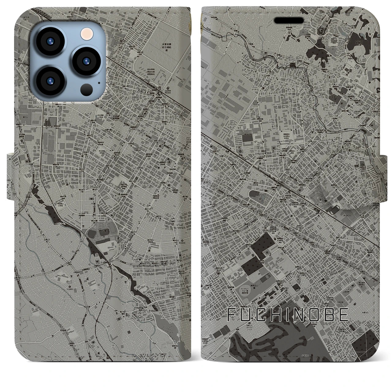 【淵野辺(神奈川県)】地図柄iPhoneケース(手帳タイプ)モノトーン・iPhone 13 Pro Max 用
