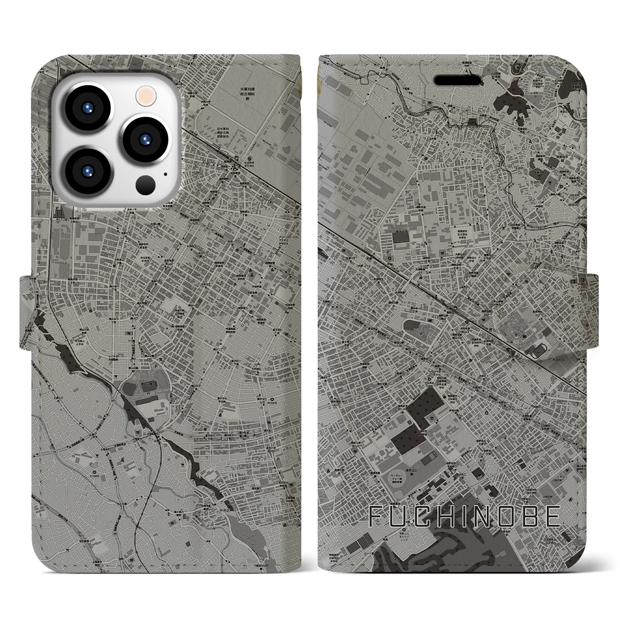 【淵野辺(神奈川県)】地図柄iPhoneケース(手帳タイプ)モノトーン・iPhone 13 Pro 用