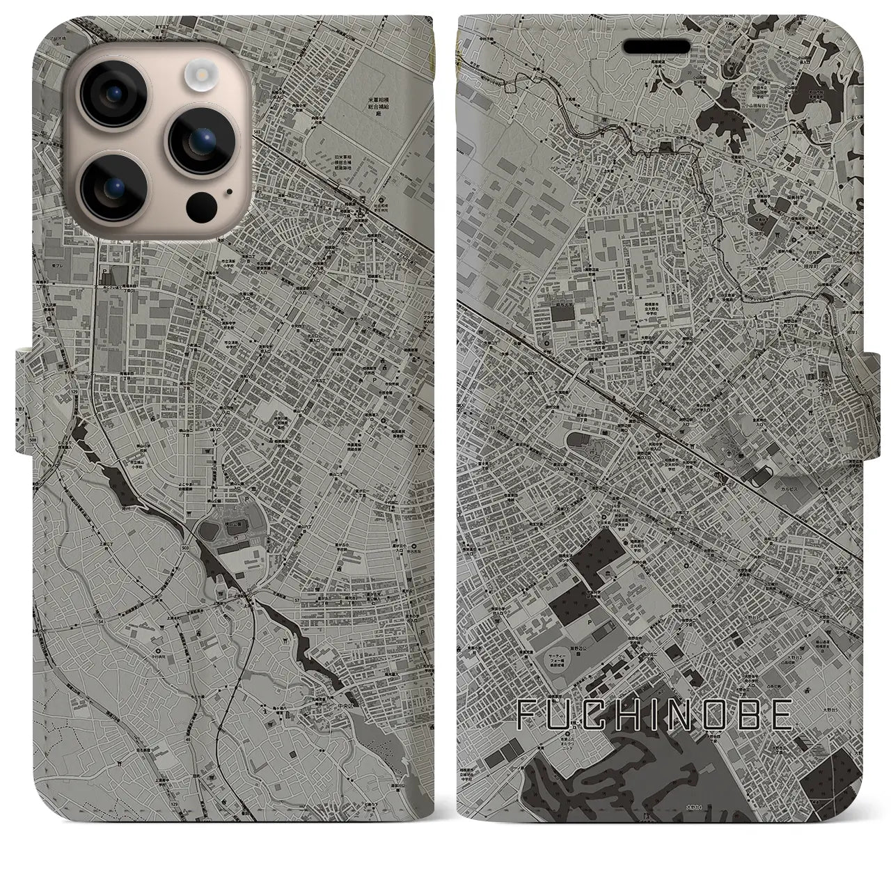 【淵野辺(神奈川県)】地図柄iPhoneケース(手帳タイプ)モノトーン・iPhone 16 Plus 用