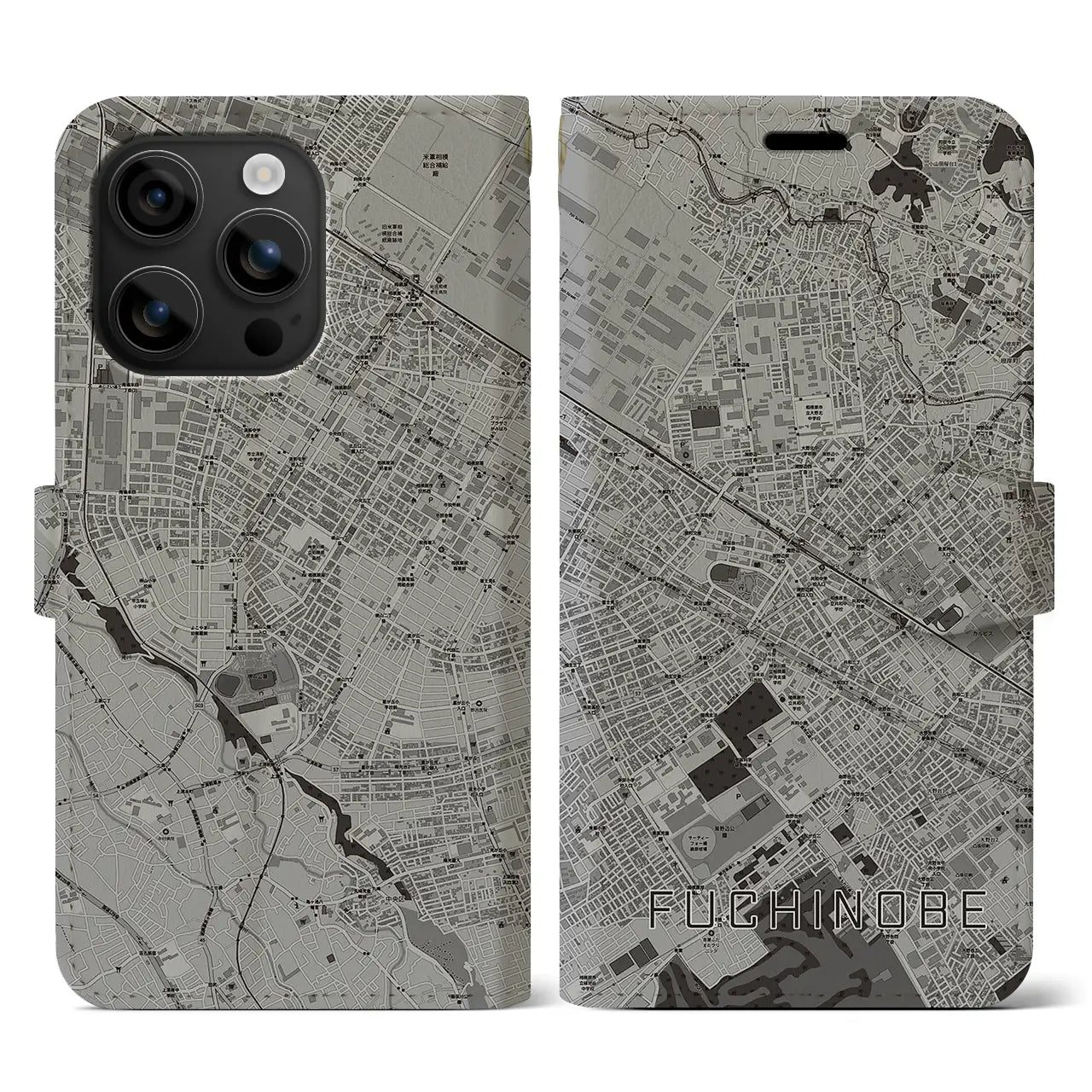 【淵野辺(神奈川県)】地図柄iPhoneケース(手帳タイプ)モノトーン・iPhone 16 用