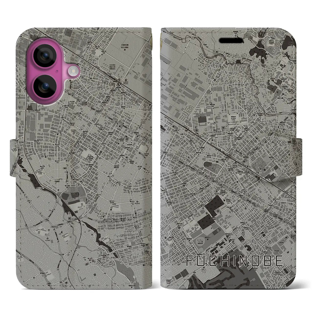 【淵野辺(神奈川県)】地図柄iPhoneケース(手帳タイプ)モノトーン・iPhone 16 Pro 用