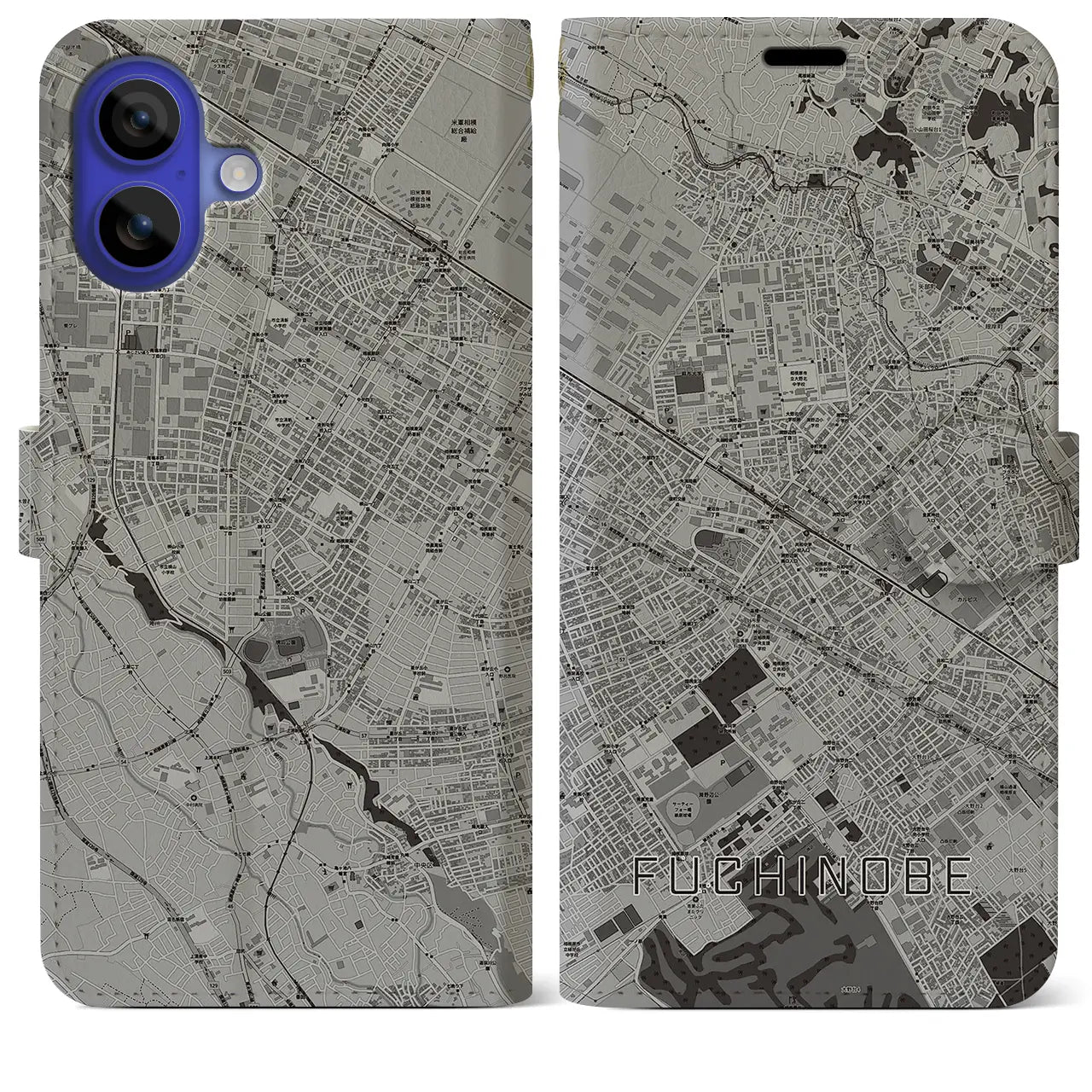 【淵野辺(神奈川県)】地図柄iPhoneケース(手帳タイプ)モノトーン・iPhone 16 Pro Max 用