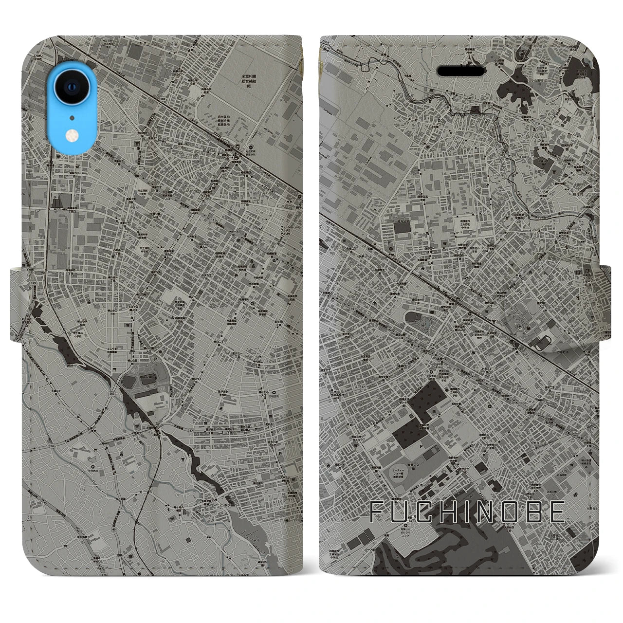 【淵野辺(神奈川県)】地図柄iPhoneケース(手帳タイプ)モノトーン・iPhone XR 用