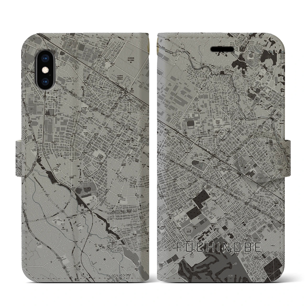 【淵野辺(神奈川県)】地図柄iPhoneケース(手帳タイプ)モノトーン・iPhone XS / X 用