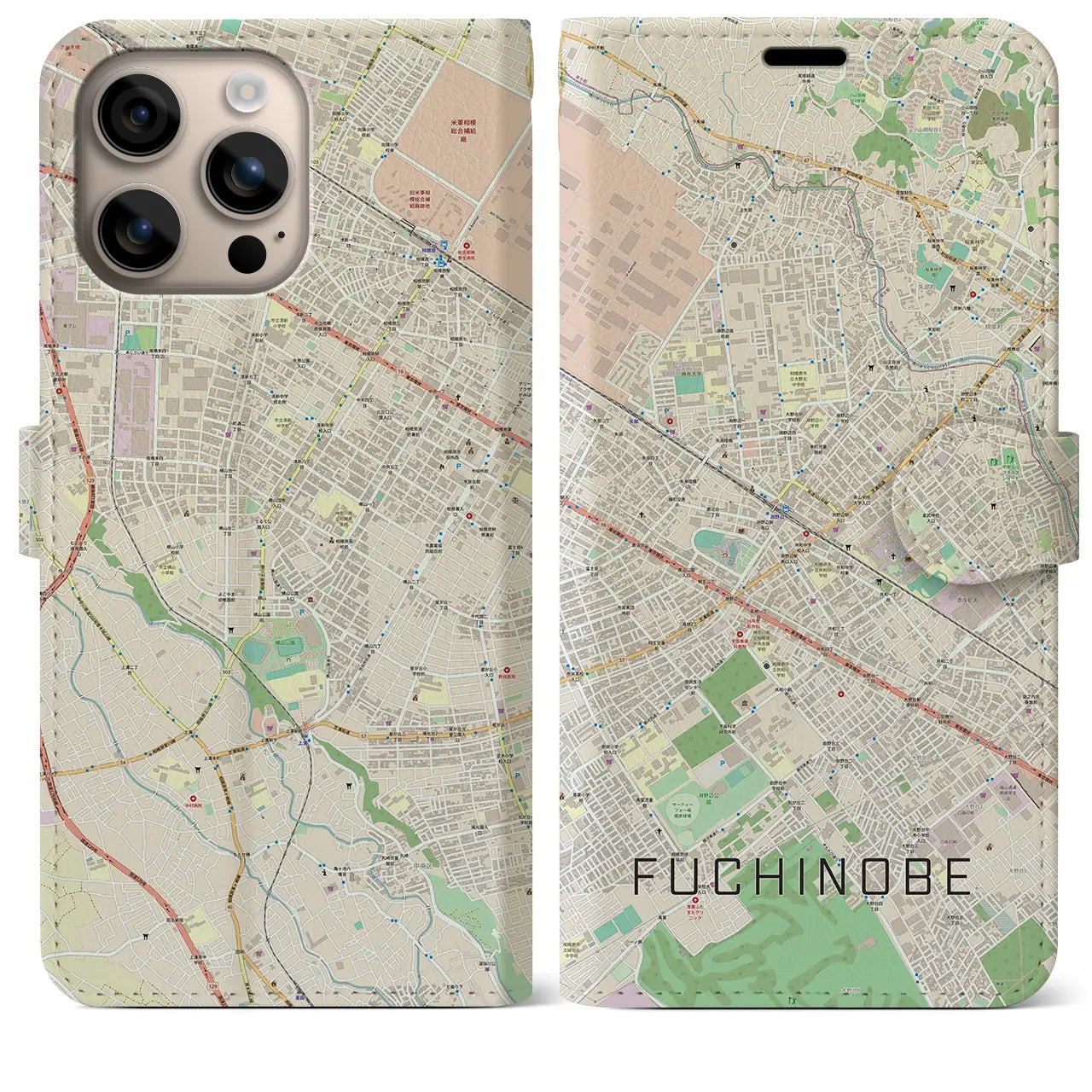 【淵野辺(神奈川県)】地図柄iPhoneケース(手帳タイプ)ナチュラル・iPhone 16 Plus 用