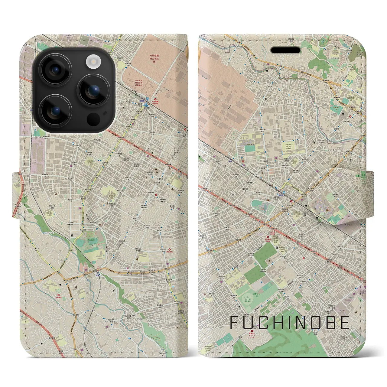【淵野辺(神奈川県)】地図柄iPhoneケース(手帳タイプ)ナチュラル・iPhone 16 用