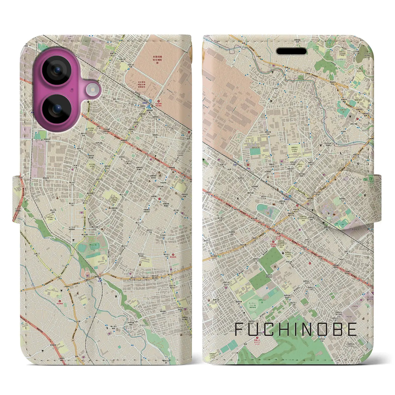 【淵野辺(神奈川県)】地図柄iPhoneケース(手帳タイプ)ナチュラル・iPhone 16 Pro 用
