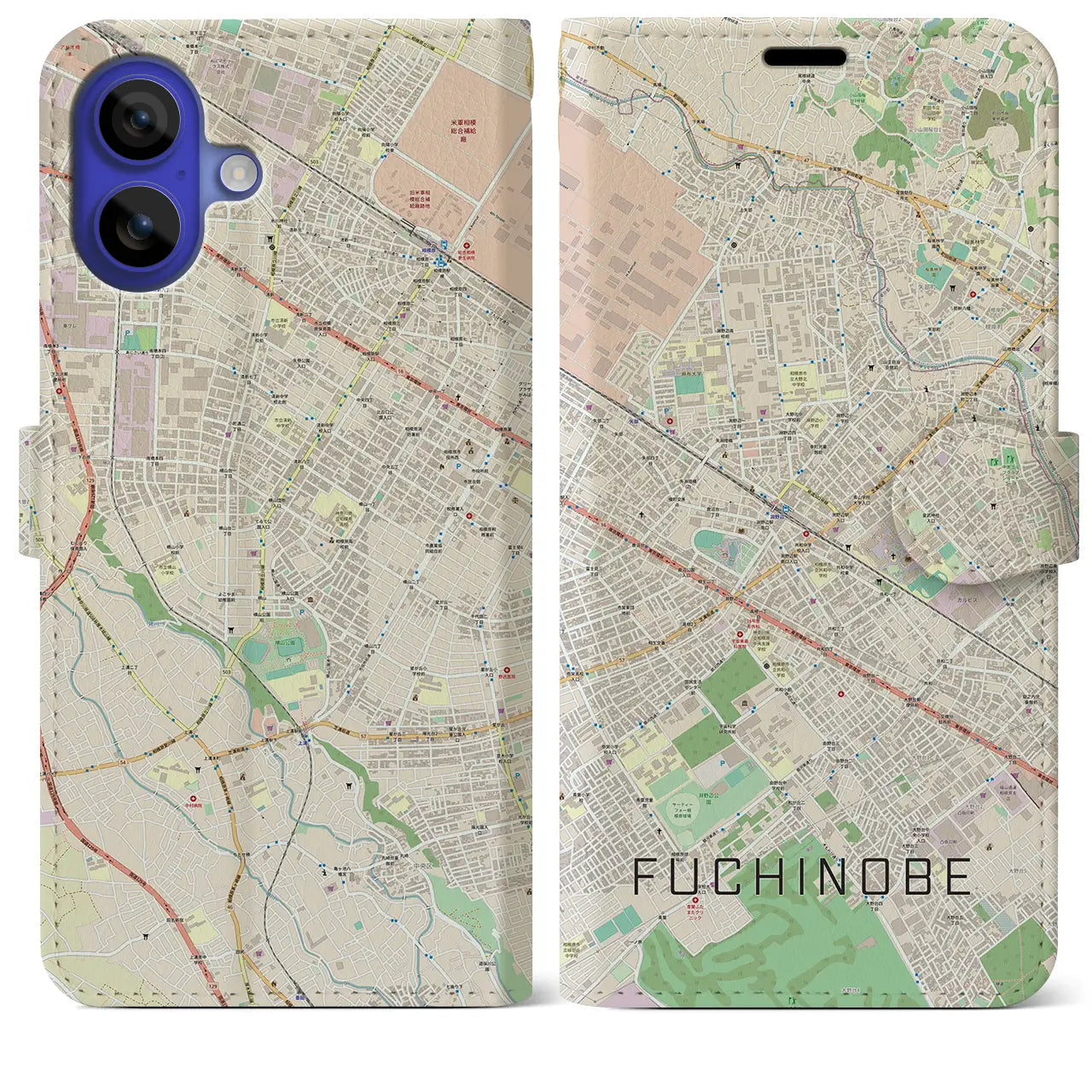 【淵野辺(神奈川県)】地図柄iPhoneケース(手帳タイプ)ナチュラル・iPhone 16 Pro Max 用