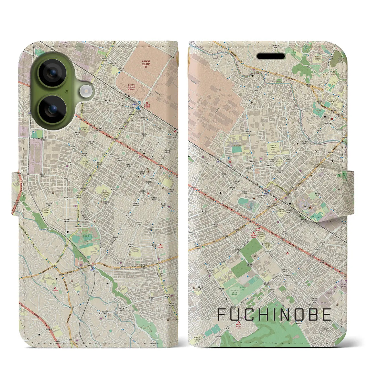 【淵野辺(神奈川県)】地図柄iPhoneケース(手帳タイプ)ナチュラル・iPhone 17 Pro Max 用