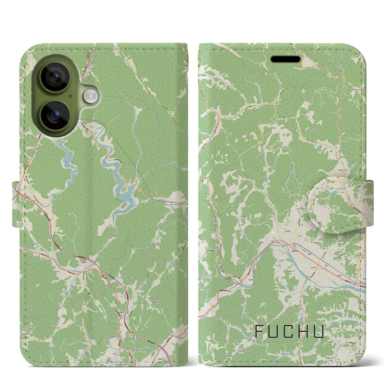 【府中(広島県)】地図柄iPhoneケース(手帳タイプ)モノトーン・iPhone 17 Pro Max 用