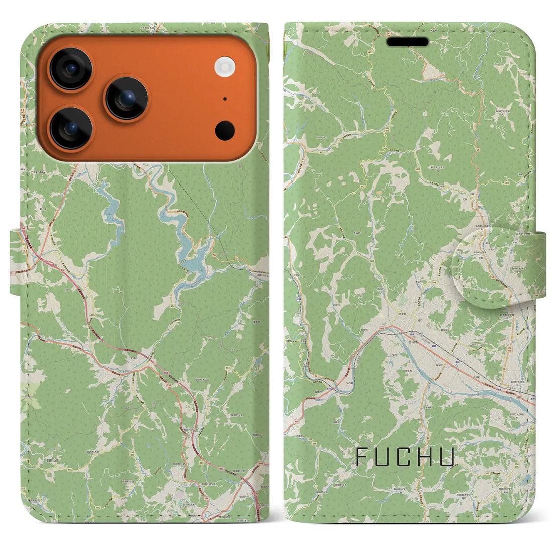 【府中(広島県)】地図柄iPhoneケース(手帳タイプ)ナチュラル・iPhone 17 Pro Max 用