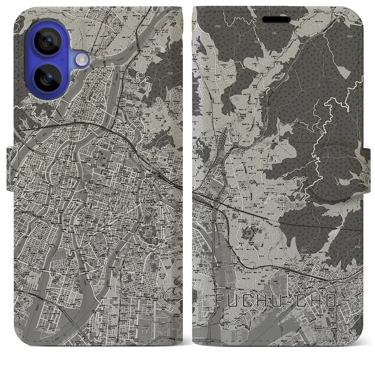 【府中町(広島県)】地図柄iPhoneケース(手帳タイプ)