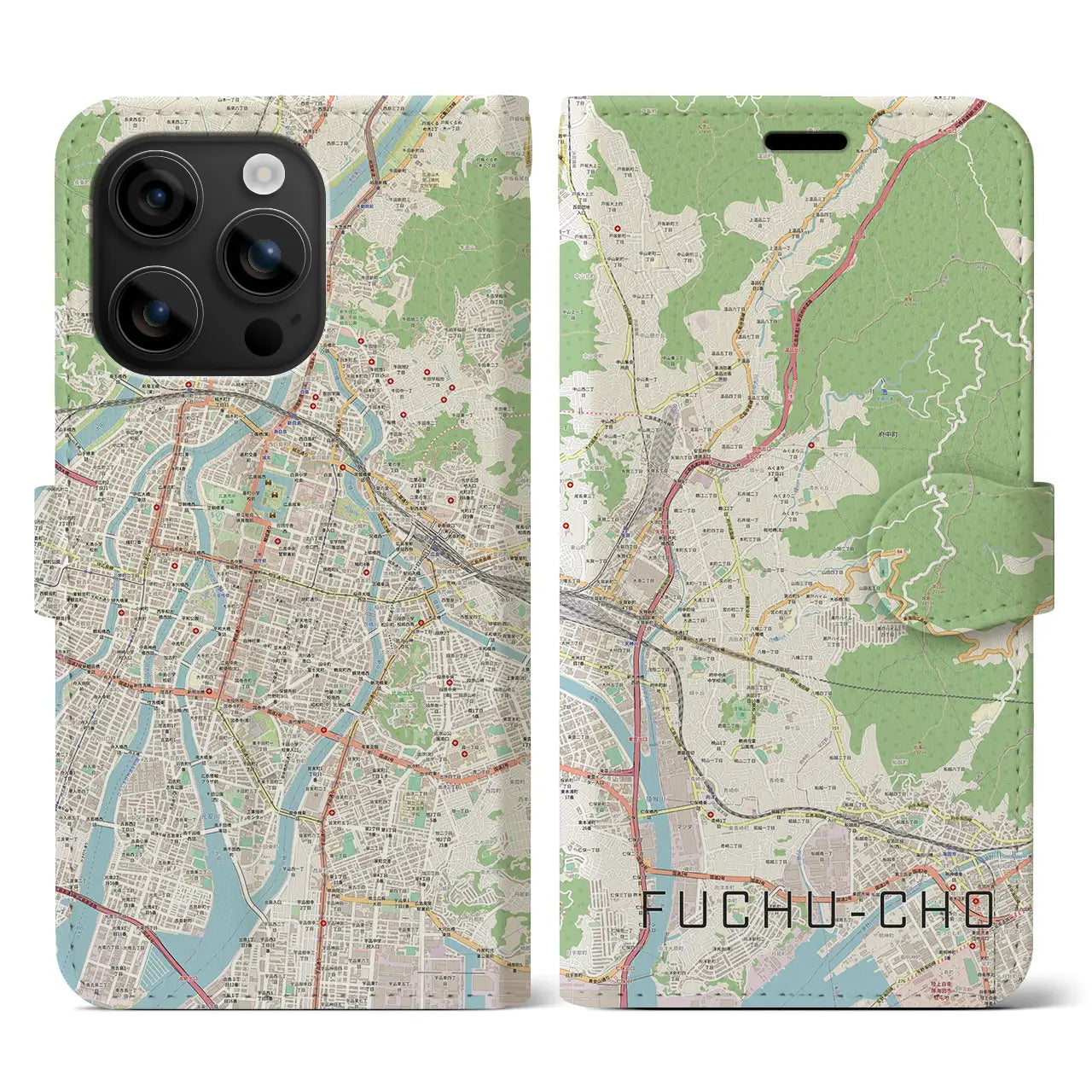 【府中町(広島県)】地図柄iPhoneケース(手帳タイプ)ナチュラル・iPhone 16 用