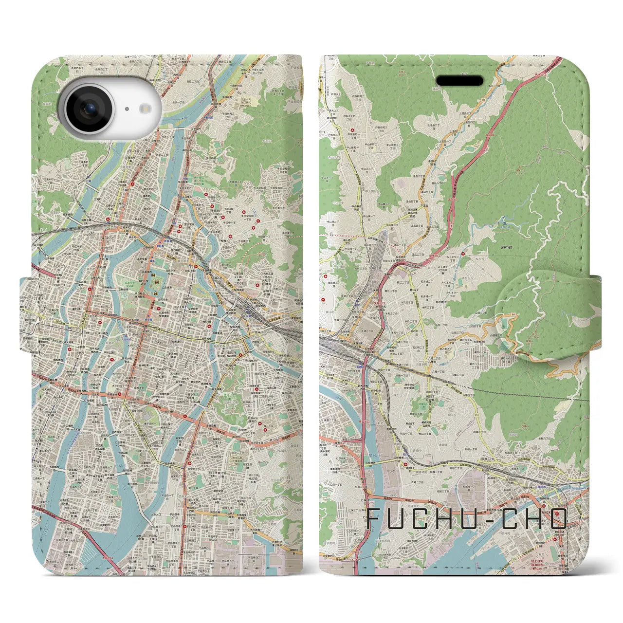 【府中町(広島県)】地図柄iPhoneケース(手帳タイプ)