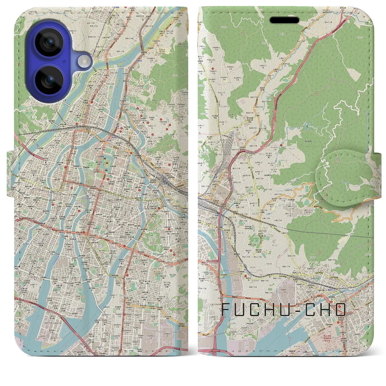 【府中町(広島県)】地図柄iPhoneケース(手帳タイプ)ナチュラル・iPhone 16 Pro Max 用