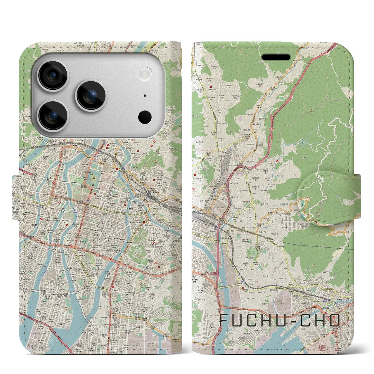 【府中町(広島県)】地図柄iPhoneケース(手帳タイプ)