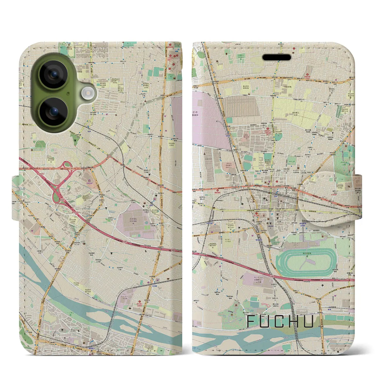【府中(東京都)】地図柄iPhoneケース(手帳タイプ)