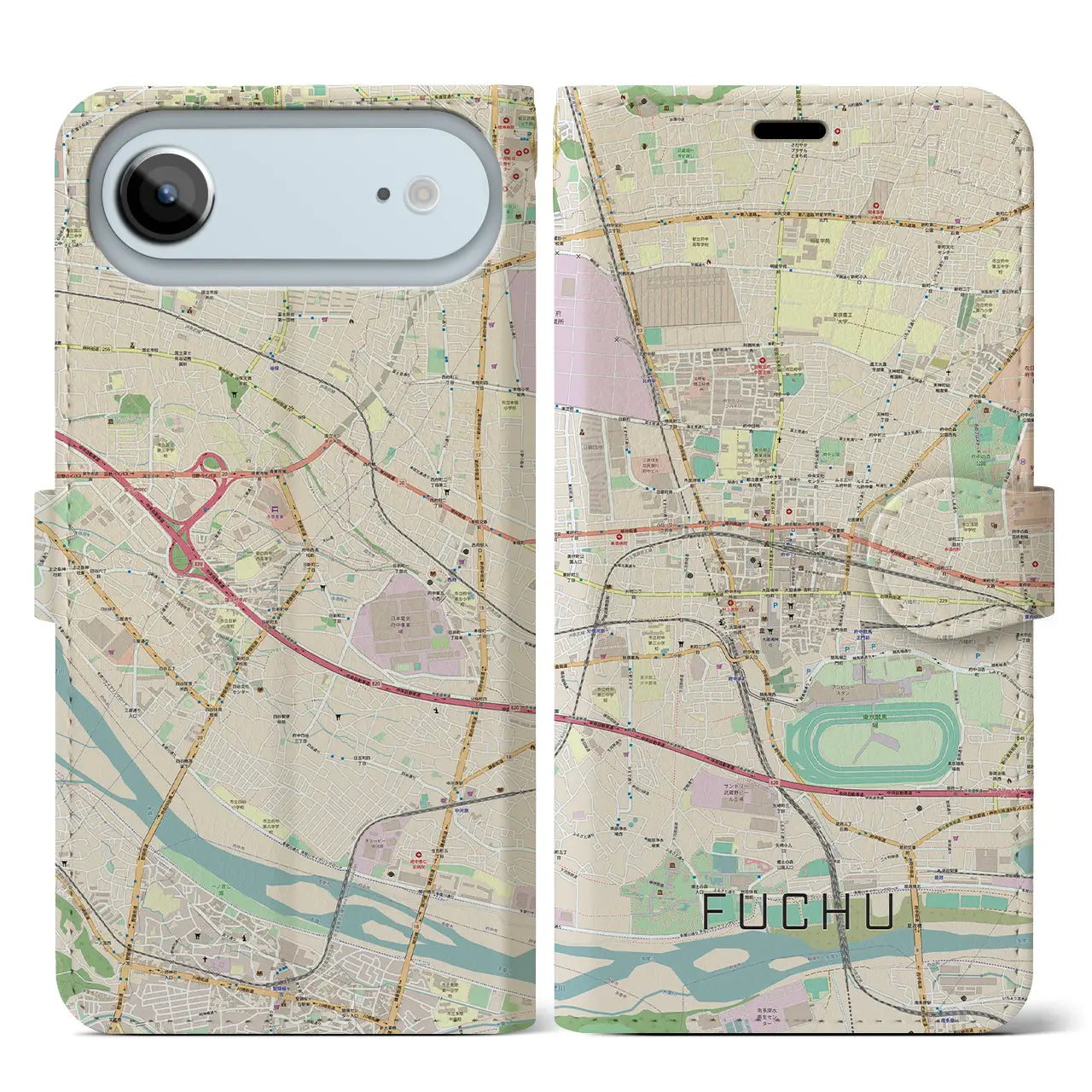 【府中(東京都)】地図柄iPhoneケース(手帳タイプ)ナチュラル・iPhone 17 Pro Max 用