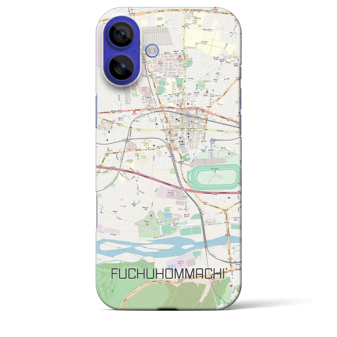 【府中本町(東京都)】地図柄iPhoneケース(バックカバータイプ)ブラック・iPhone 16 Pro Max 用