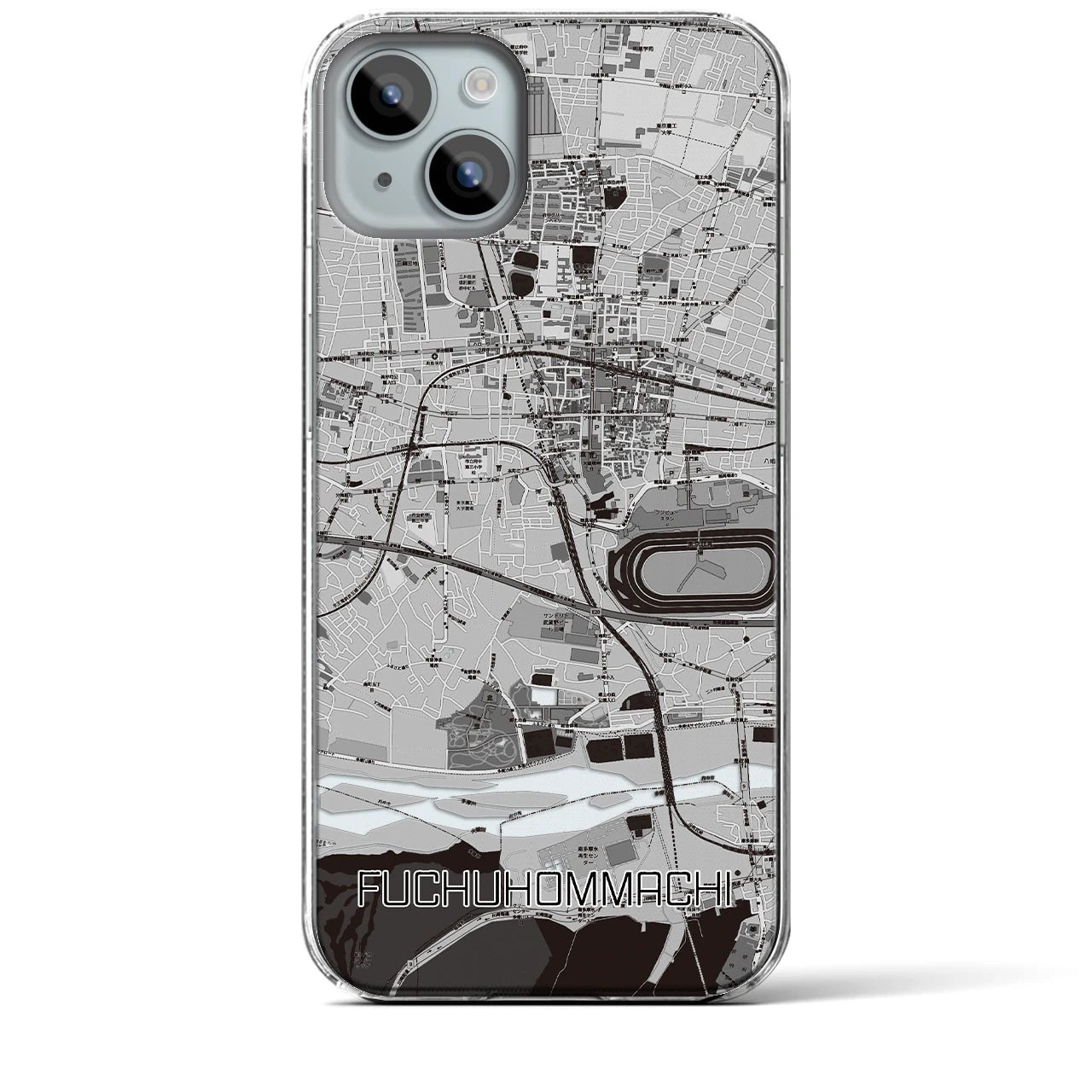 【府中本町(東京都)】地図柄iPhoneケース(クリアタイプ)