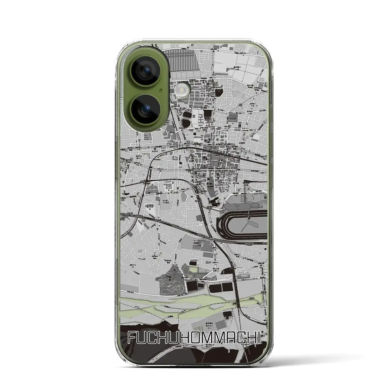 【府中本町(東京都)】地図柄iPhoneケース(クリアタイプ)モノトーン・iPhone 17 Pro Max 用