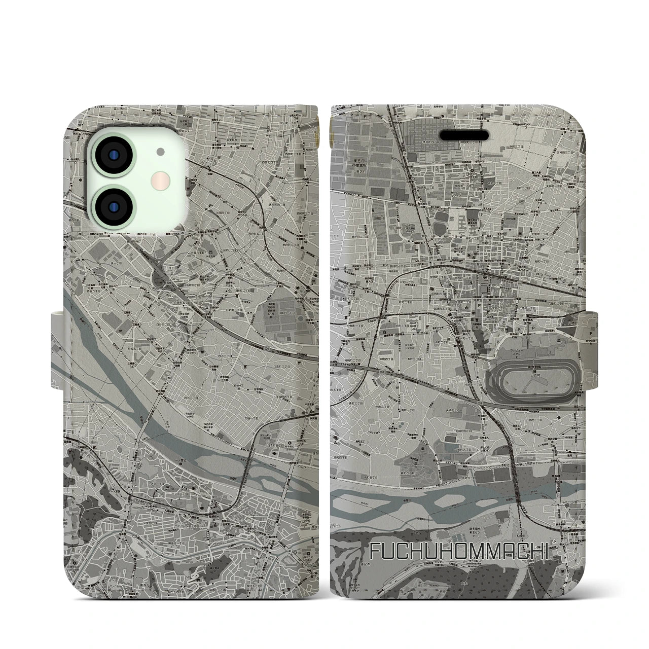 【府中本町(東京都)】地図柄iPhoneケース(手帳タイプ)