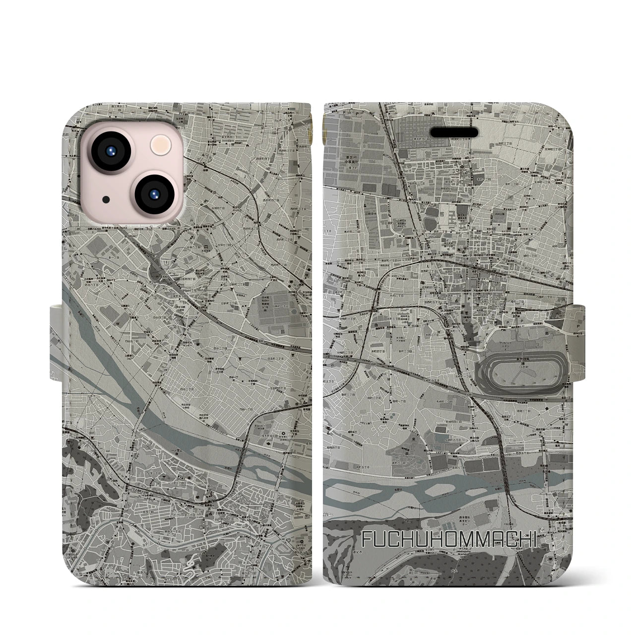 【府中本町(東京都)】地図柄iPhoneケース(手帳タイプ)