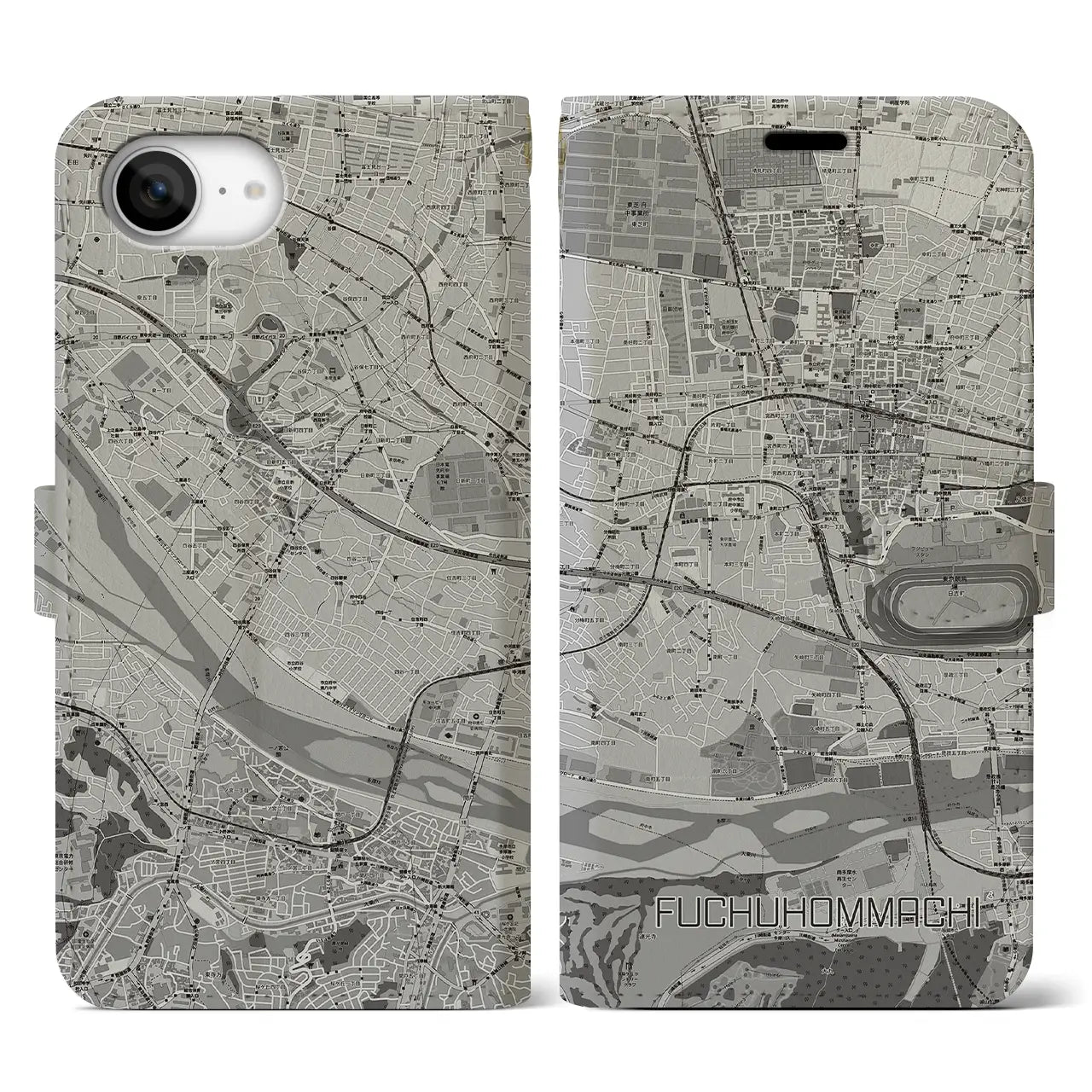 【府中本町(東京都)】地図柄iPhoneケース(手帳タイプ)