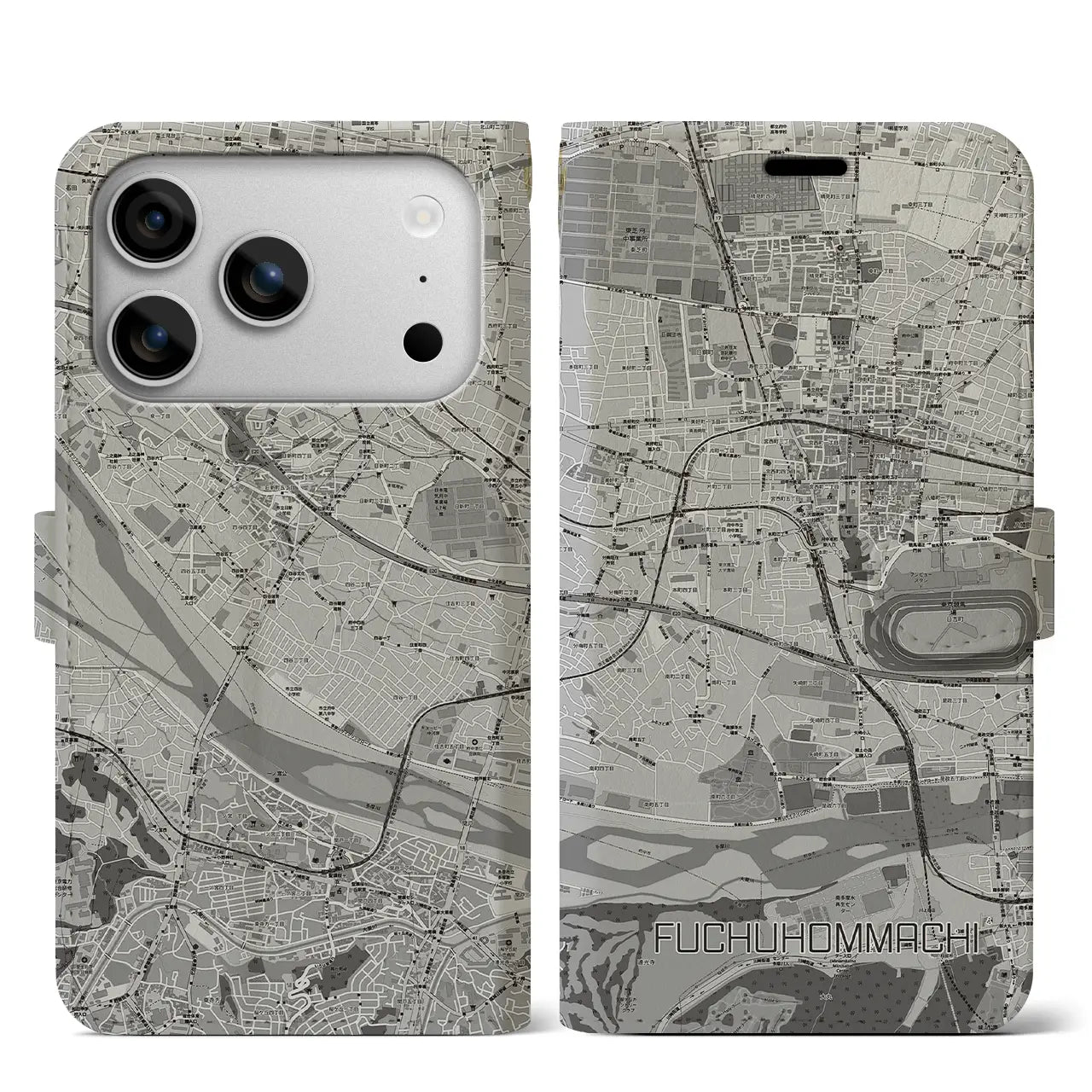 【府中本町(東京都)】地図柄iPhoneケース(手帳タイプ)