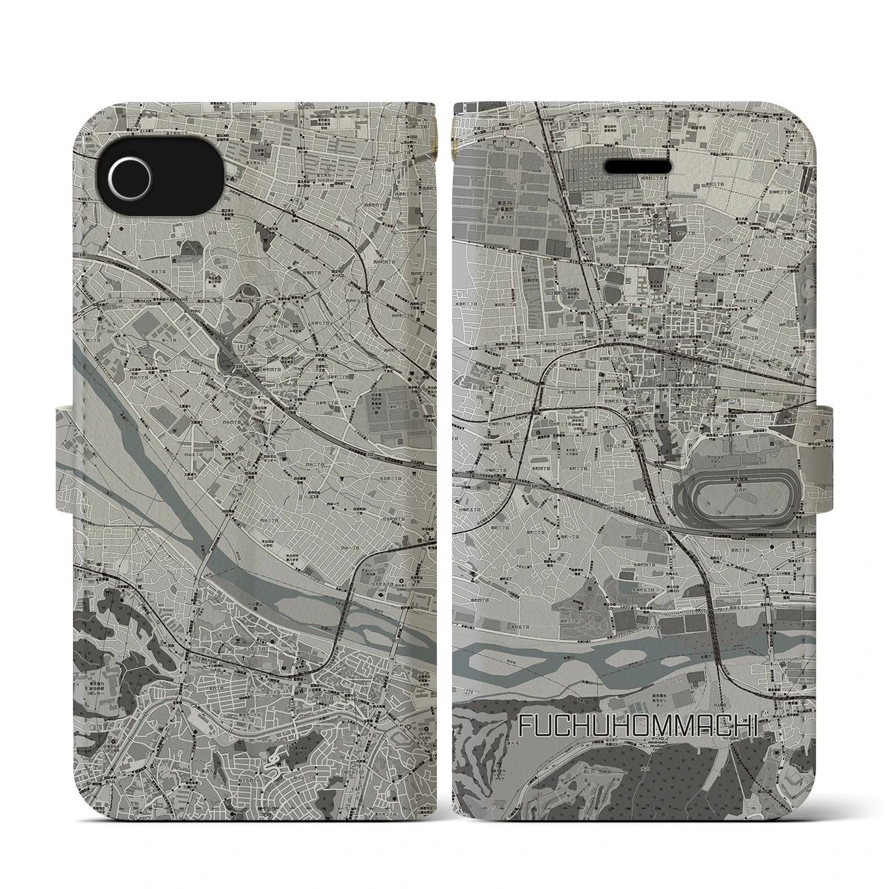 【府中本町(東京都)】地図柄iPhoneケース(手帳タイプ)