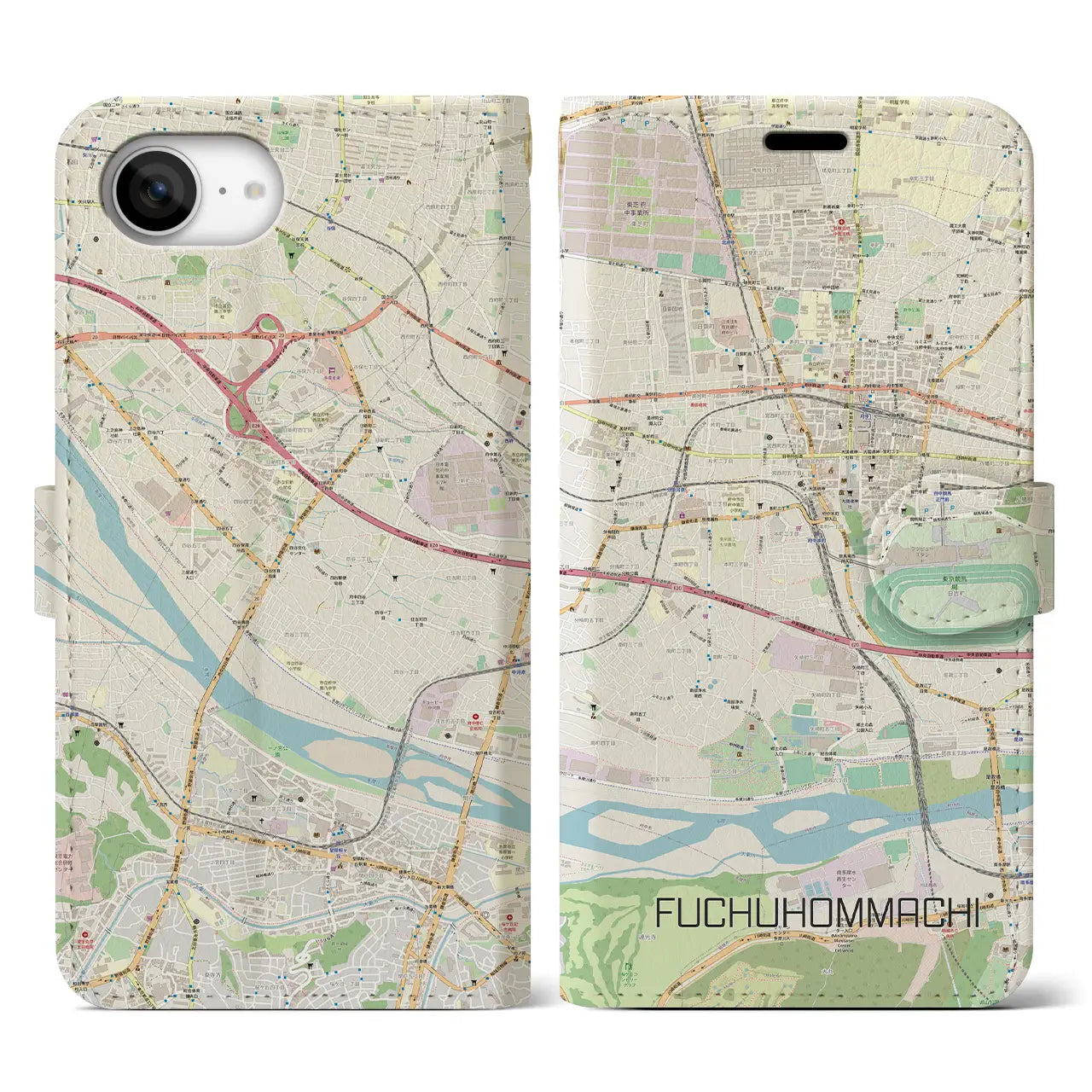【府中本町(東京都)】地図柄iPhoneケース(手帳タイプ)
