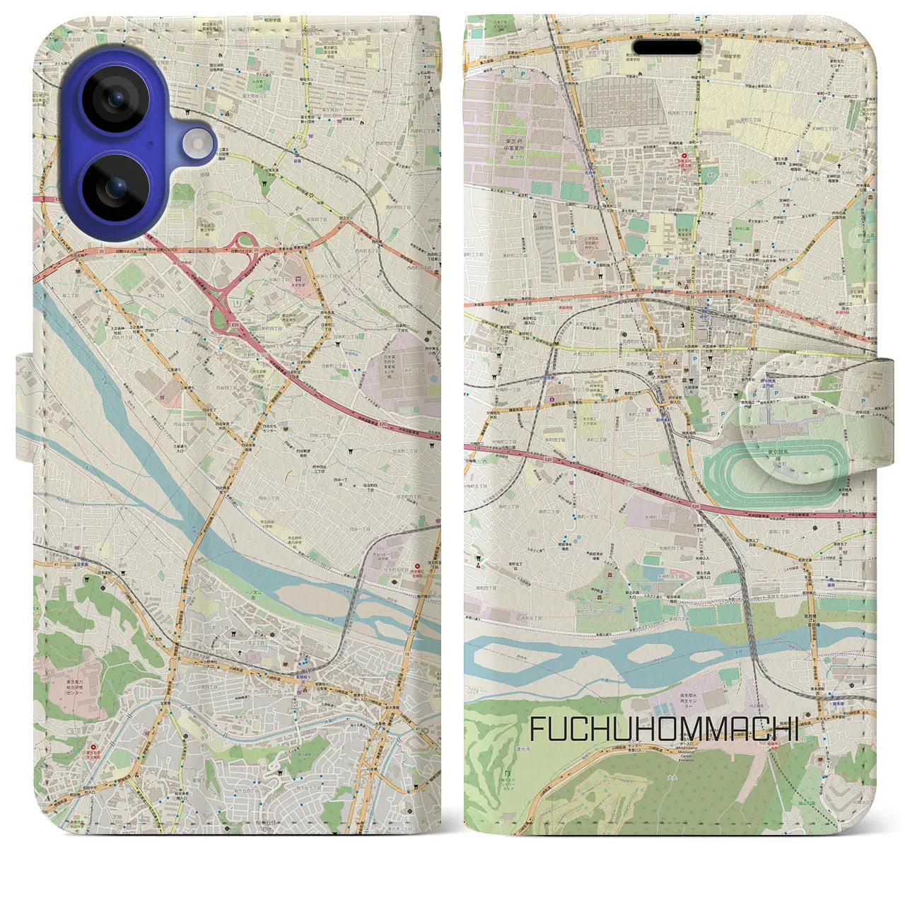 【府中本町(東京都)】地図柄iPhoneケース(手帳タイプ)ナチュラル・iPhone 16 Pro Max 用