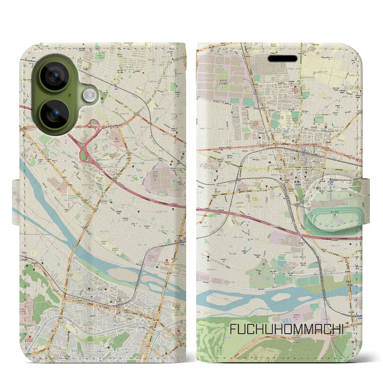 【府中本町(東京都)】地図柄iPhoneケース(手帳タイプ)