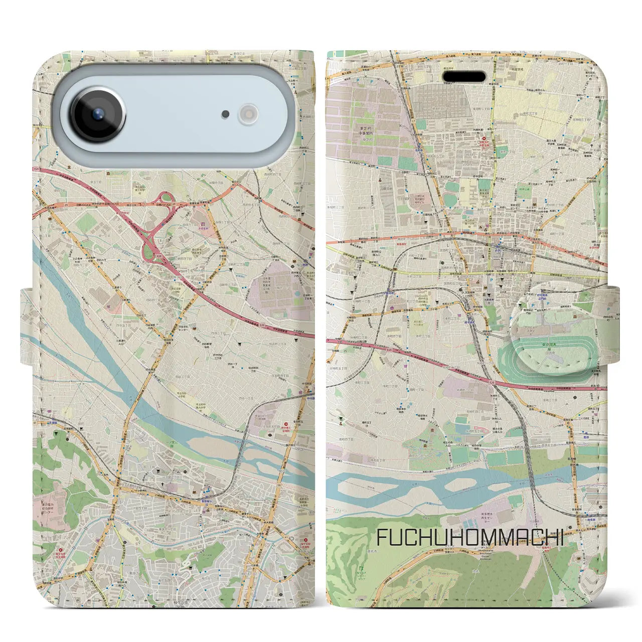 【府中本町(東京都)】地図柄iPhoneケース(手帳タイプ)