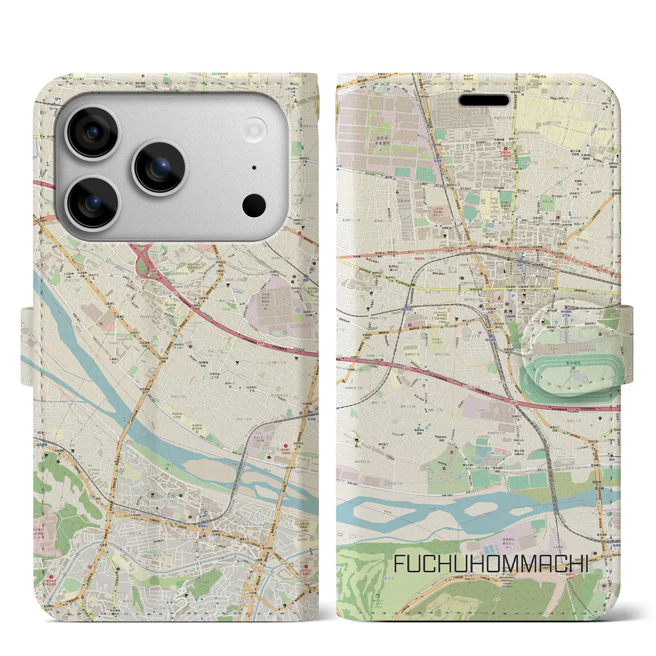 【府中本町(東京都)】地図柄iPhoneケース(手帳タイプ)