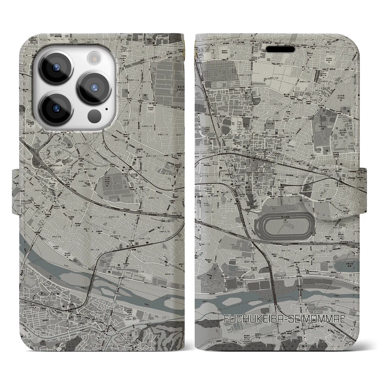 【府中競馬正門前(東京都)】地図柄iPhoneケース(手帳タイプ)