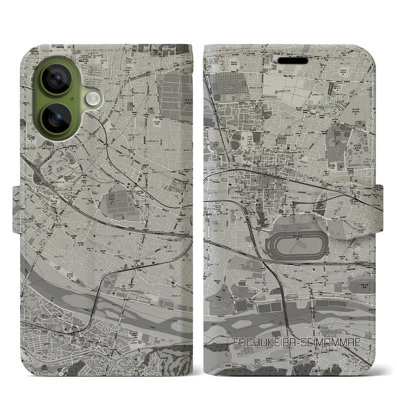 【府中競馬正門前(東京都)】地図柄iPhoneケース(手帳タイプ)