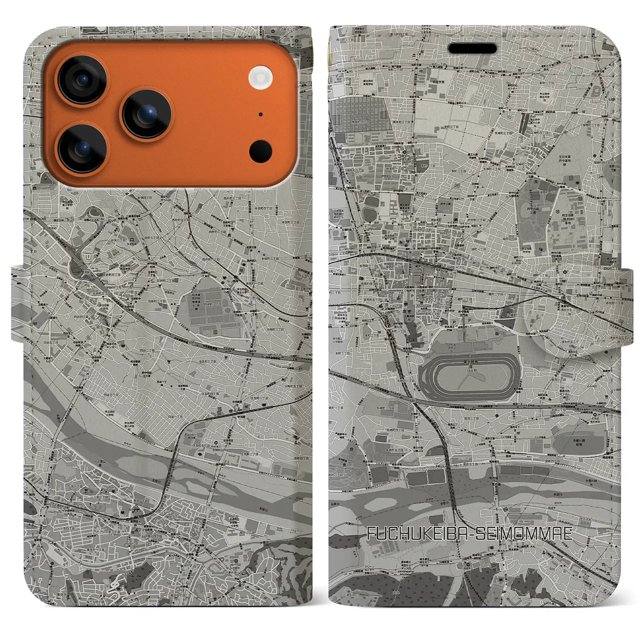 【府中競馬正門前(東京都)】地図柄iPhoneケース(手帳タイプ)