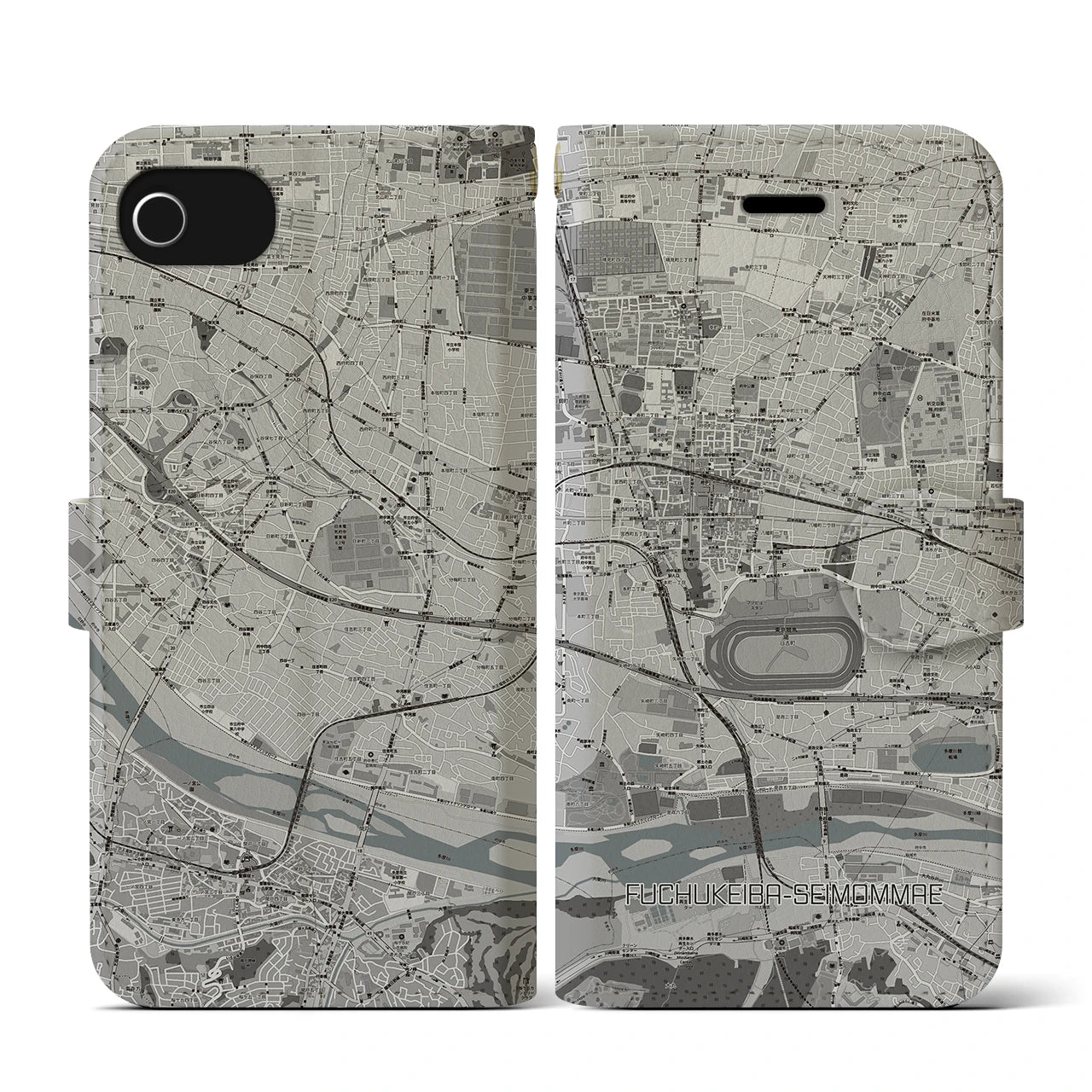 【府中競馬正門前(東京都)】地図柄iPhoneケース(手帳タイプ)