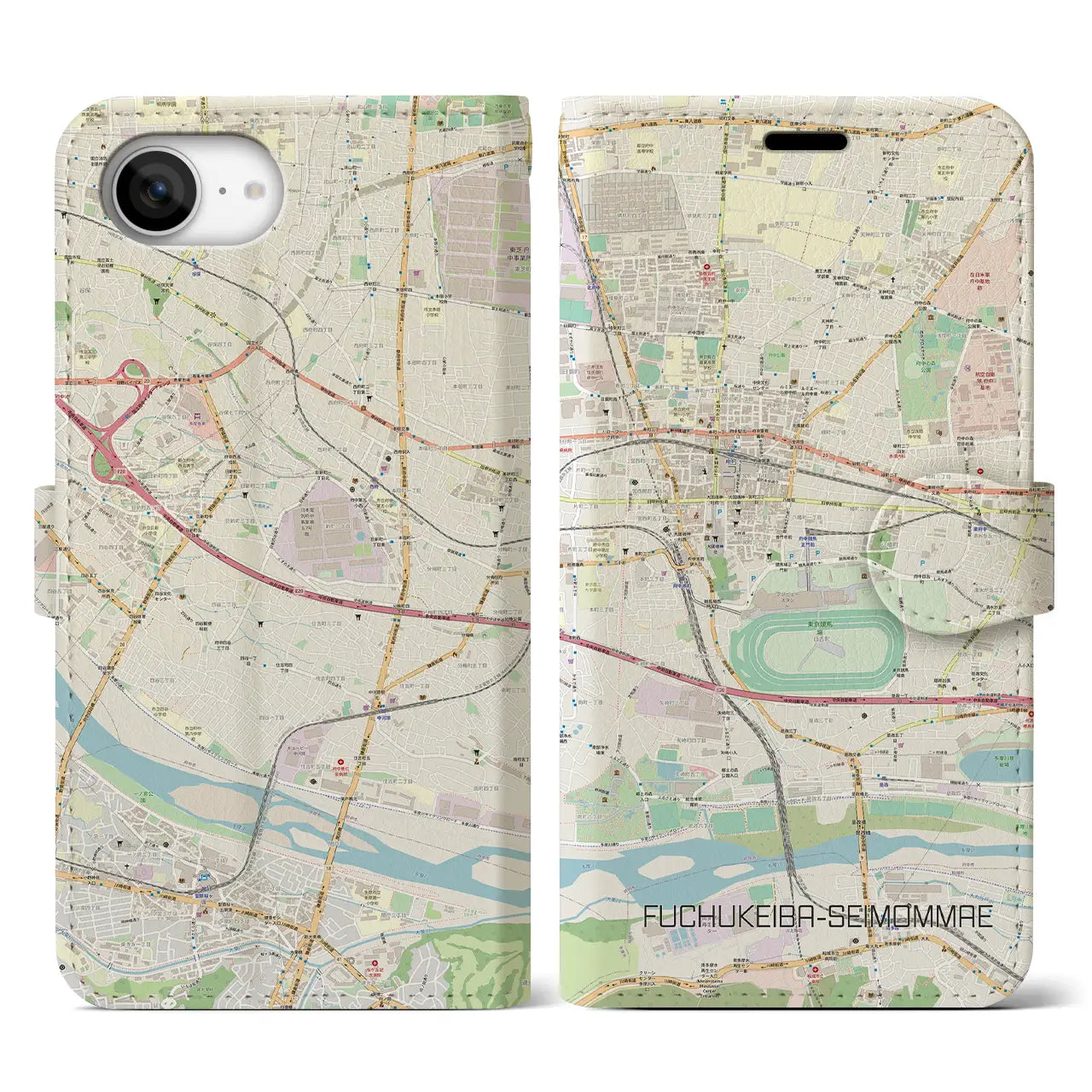 【府中競馬正門前(東京都)】地図柄iPhoneケース(手帳タイプ)